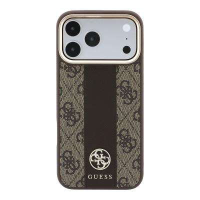 Apple iPhone 18 Pro Kılıf Guess Orjinal Lisanslı M-safe Şarj Özellikli Deri 4G Desenli Şeritli Yazı Logolu Kapak - 6