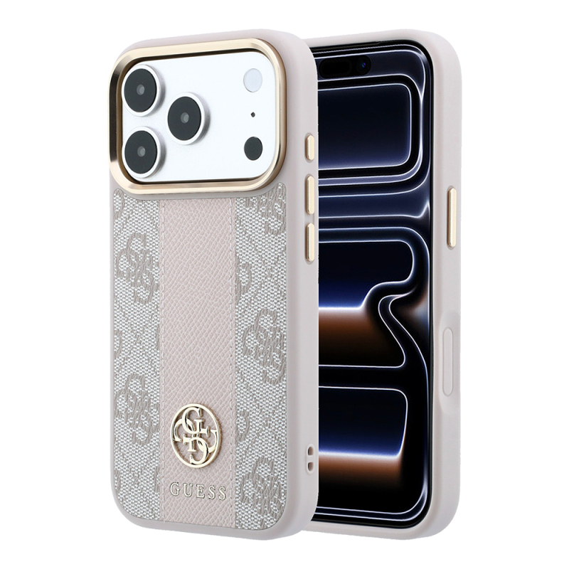 Apple iPhone 18 Pro Kılıf Guess Orjinal Lisanslı M-safe Şarj Özellikli Deri 4G Desenli Şeritli Yazı Logolu Kapak - 4