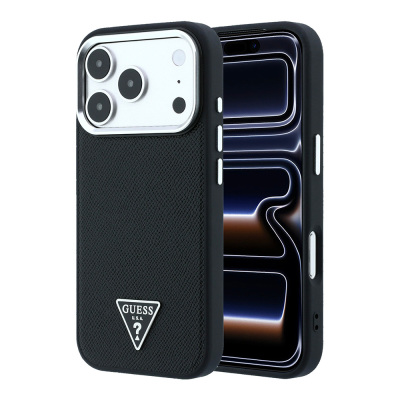 Apple iPhone 18 Pro Kılıf Guess Orjinal Lisanslı M-safe Şarj Özellikli Grained Triangle Kapak - 1