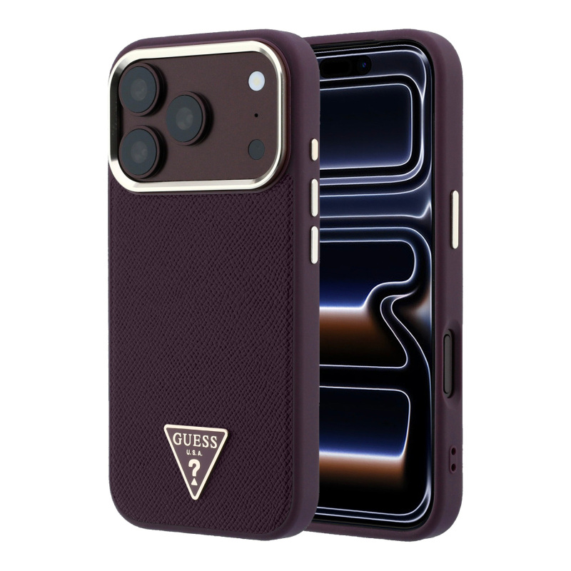 Apple iPhone 18 Pro Kılıf Guess Orjinal Lisanslı M-safe Şarj Özellikli Grained Triangle Kapak - 2