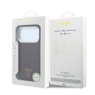 Apple iPhone 18 Pro Kılıf Guess Orjinal Lisanslı M-safe Şarj Özellikli Grained Triangle Kapak - 16