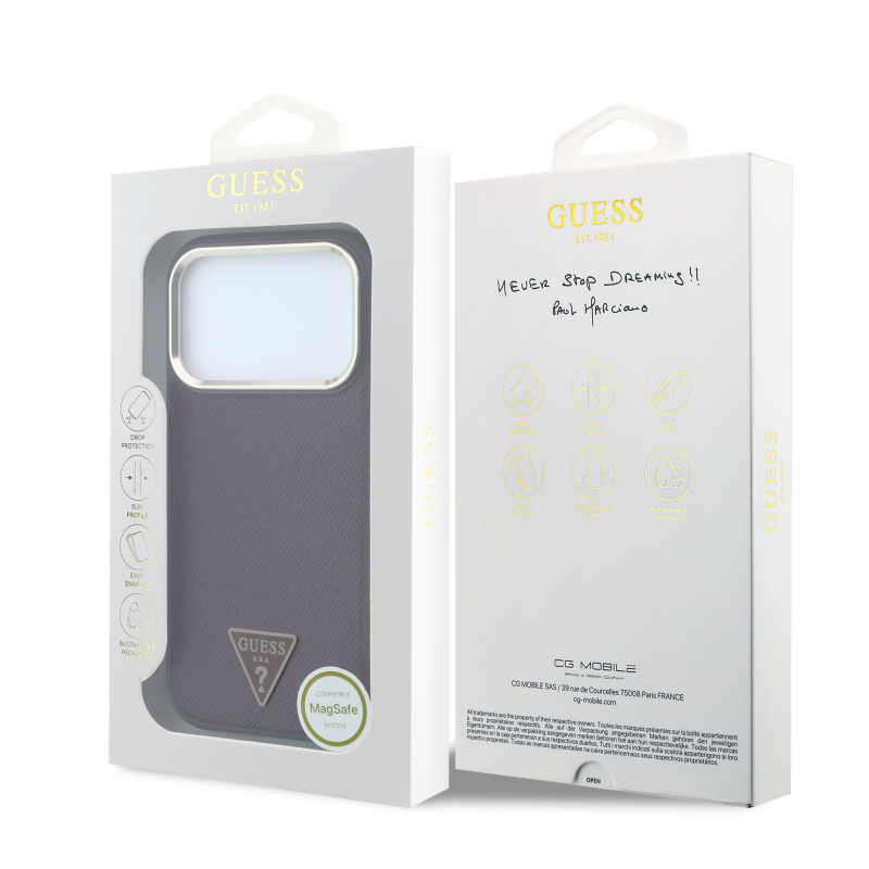 Apple iPhone 18 Pro Kılıf Guess Orjinal Lisanslı M-safe Şarj Özellikli Grained Triangle Kapak - 16