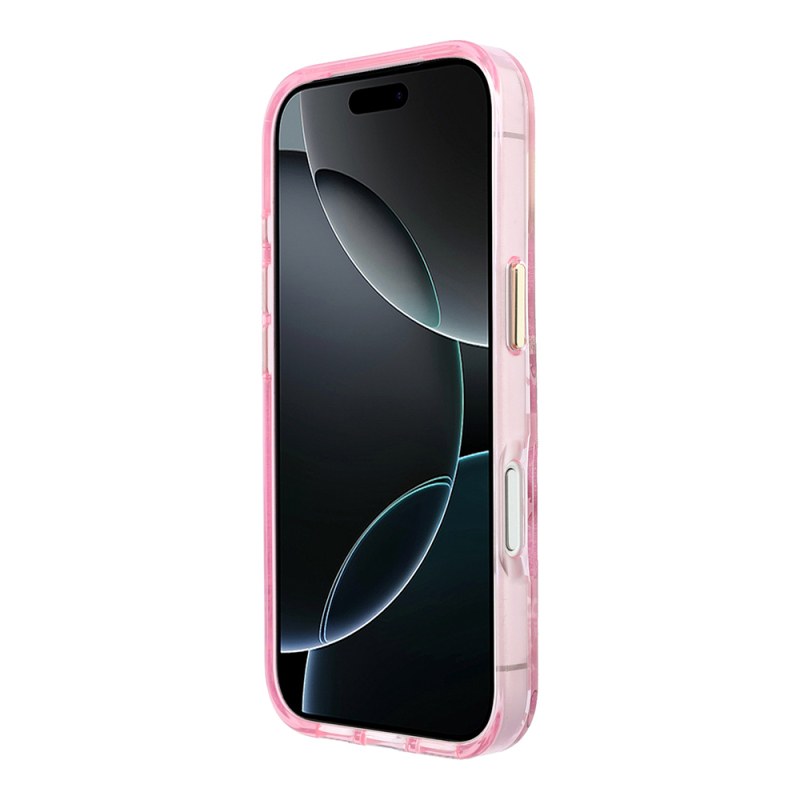 Apple iPhone 18 Pro Kılıf Guess Orjinal Lisanslı M-safe Şarj Özellikli Gül Desenli Simli Yazı Logolu Kapak - 21