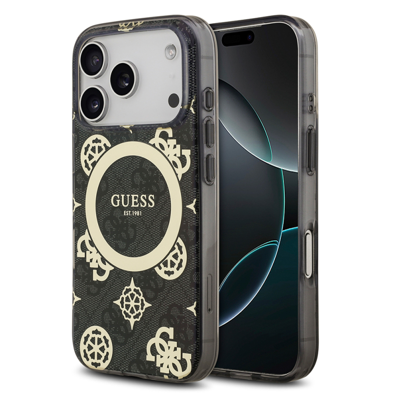 Apple iPhone 18 Pro Kılıf Guess Orjinal Lisanslı M-safe Şarj Özellikli IML Peony ve 4G Desenli Klasik Logolu Kapak - 1