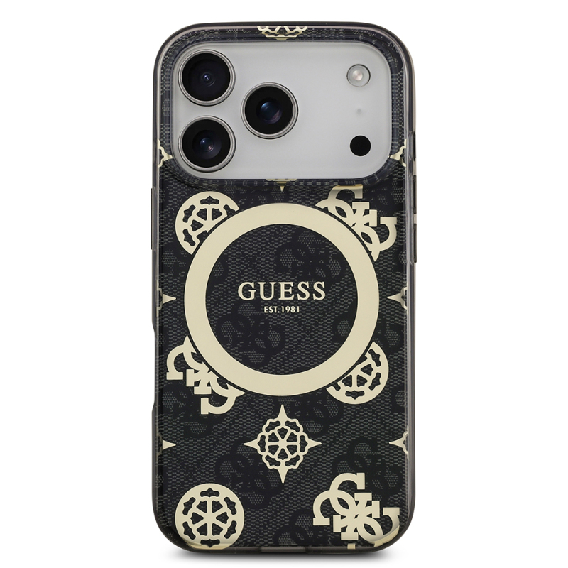 Apple iPhone 18 Pro Kılıf Guess Orjinal Lisanslı M-safe Şarj Özellikli IML Peony ve 4G Desenli Klasik Logolu Kapak - 4
