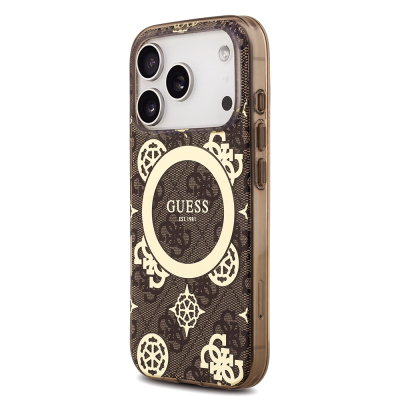 Apple iPhone 18 Pro Kılıf Guess Orjinal Lisanslı M-safe Şarj Özellikli IML Peony ve 4G Desenli Klasik Logolu Kapak - 10
