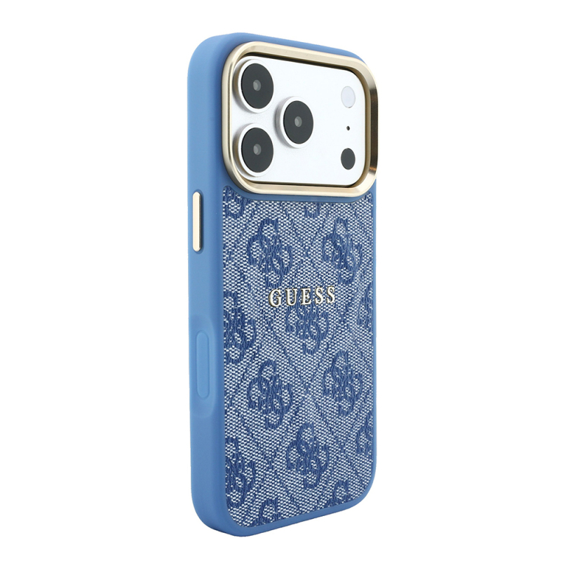 Apple iPhone 18 Pro Kılıf Guess Orjinal Lisanslı M-safe Şarj Özellikli Metal Kamera Çerçeveli C-Magnet 4G Desenli Yazı Logolu Kapak - 4