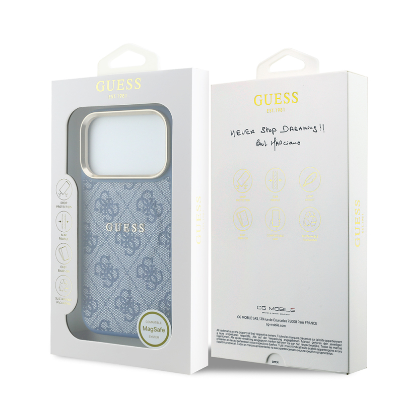 Apple iPhone 18 Pro Kılıf Guess Orjinal Lisanslı M-safe Şarj Özellikli Metal Kamera Çerçeveli C-Magnet 4G Desenli Yazı Logolu Kapak - 8