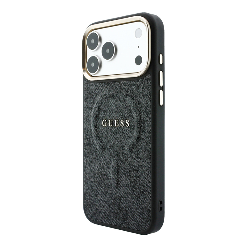 Apple iPhone 18 Pro Kılıf Guess Orjinal Lisanslı M-safe Şarj Özellikli Metal Kamera Çerçeveli C-Magnet 4G Desenli Yazı Logolu Kapak - 10