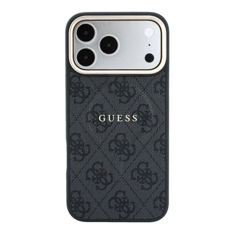 Apple iPhone 18 Pro Kılıf Guess Orjinal Lisanslı M-safe Şarj Özellikli Metal Kamera Çerçeveli C-Magnet 4G Desenli Yazı Logolu Kapak - 11