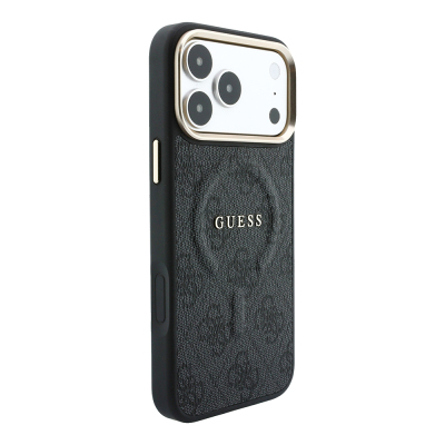 Apple iPhone 18 Pro Kılıf Guess Orjinal Lisanslı M-safe Şarj Özellikli Metal Kamera Çerçeveli C-Magnet 4G Desenli Yazı Logolu Kapak - 12