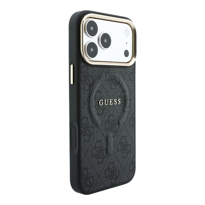 Apple iPhone 18 Pro Kılıf Guess Orjinal Lisanslı M-safe Şarj Özellikli Metal Kamera Çerçeveli C-Magnet 4G Desenli Yazı Logolu Kapak - 12