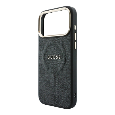 Apple iPhone 18 Pro Kılıf Guess Orjinal Lisanslı M-safe Şarj Özellikli Metal Kamera Çerçeveli C-Magnet 4G Desenli Yazı Logolu Kapak - 14