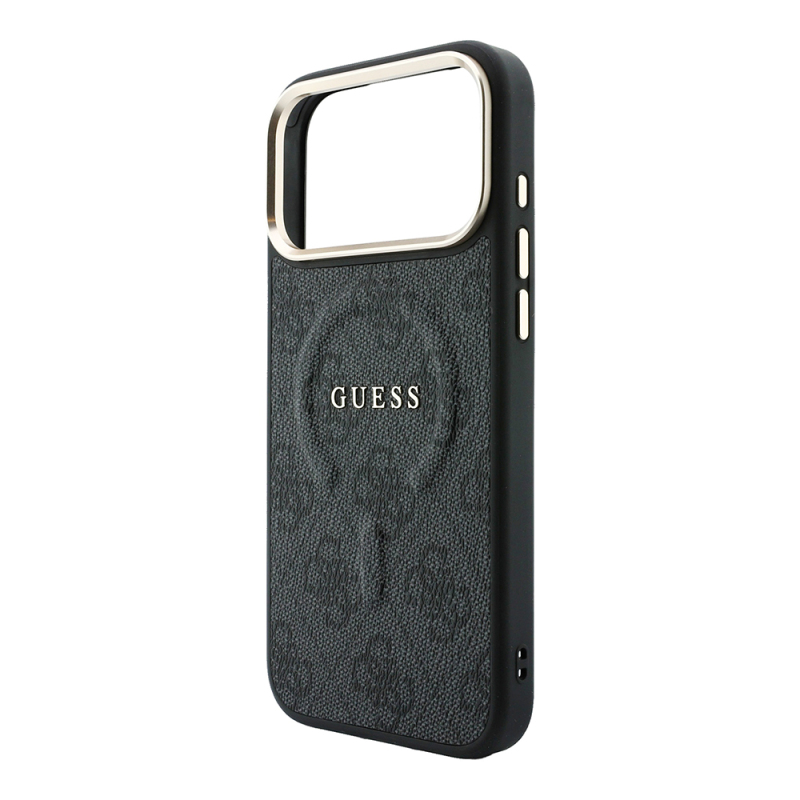 Apple iPhone 18 Pro Kılıf Guess Orjinal Lisanslı M-safe Şarj Özellikli Metal Kamera Çerçeveli C-Magnet 4G Desenli Yazı Logolu Kapak - 14