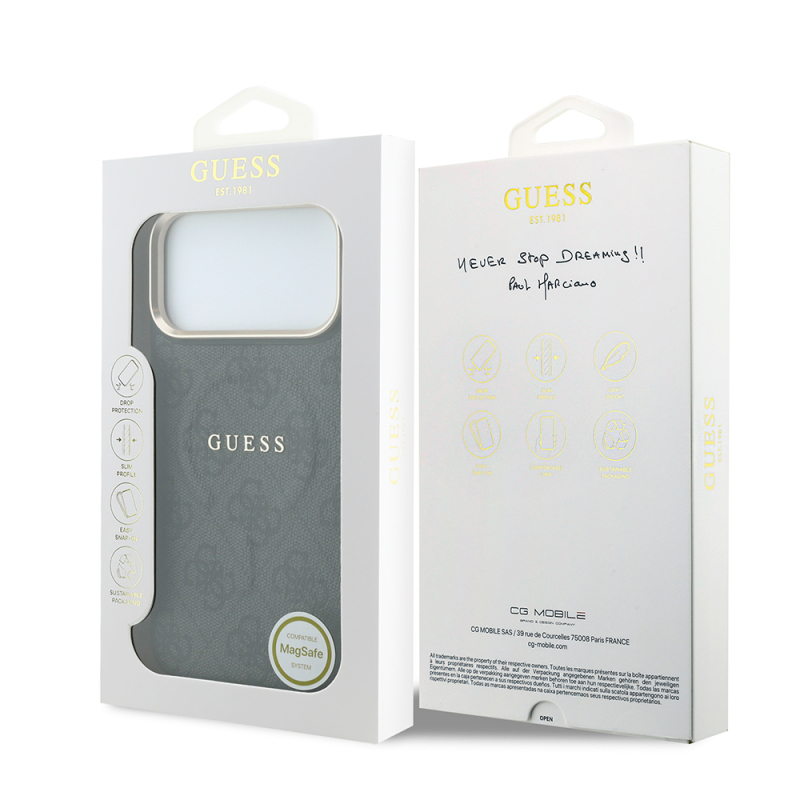 Apple iPhone 18 Pro Kılıf Guess Orjinal Lisanslı M-safe Şarj Özellikli Metal Kamera Çerçeveli C-Magnet 4G Desenli Yazı Logolu Kapak - 16