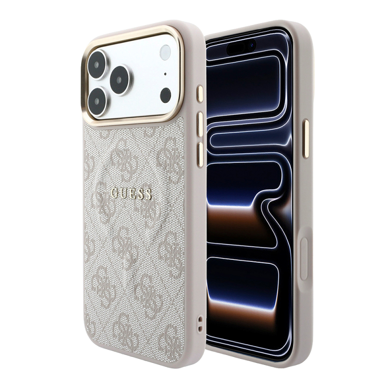 Apple iPhone 18 Pro Kılıf Guess Orjinal Lisanslı M-safe Şarj Özellikli Metal Kamera Çerçeveli C-Magnet 4G Desenli Yazı Logolu Kapak - 17
