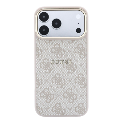 Apple iPhone 18 Pro Kılıf Guess Orjinal Lisanslı M-safe Şarj Özellikli Metal Kamera Çerçeveli C-Magnet 4G Desenli Yazı Logolu Kapak - 19