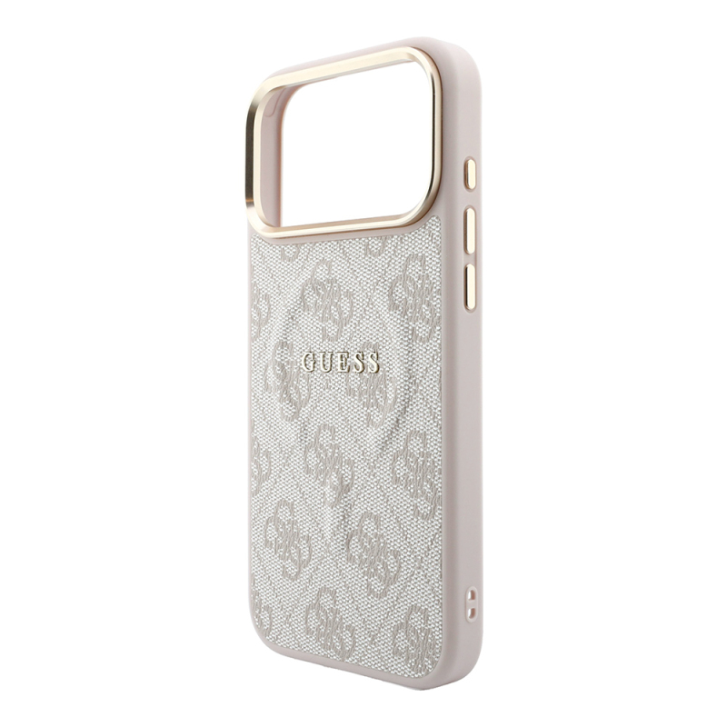 Apple iPhone 18 Pro Kılıf Guess Orjinal Lisanslı M-safe Şarj Özellikli Metal Kamera Çerçeveli C-Magnet 4G Desenli Yazı Logolu Kapak - 22