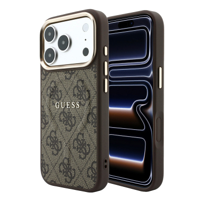 Apple iPhone 18 Pro Kılıf Guess Orjinal Lisanslı M-safe Şarj Özellikli Metal Kamera Çerçeveli C-Magnet 4G Desenli Yazı Logolu Kapak - 25