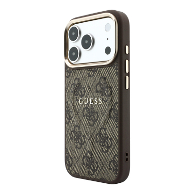 Apple iPhone 18 Pro Kılıf Guess Orjinal Lisanslı M-safe Şarj Özellikli Metal Kamera Çerçeveli C-Magnet 4G Desenli Yazı Logolu Kapak - 26
