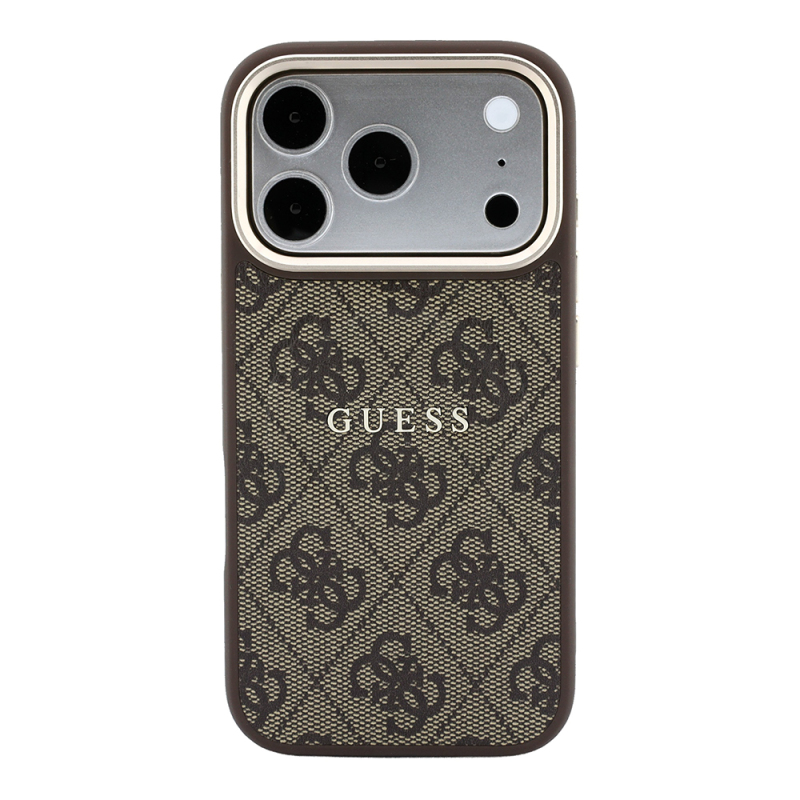 Apple iPhone 18 Pro Kılıf Guess Orjinal Lisanslı M-safe Şarj Özellikli Metal Kamera Çerçeveli C-Magnet 4G Desenli Yazı Logolu Kapak - 27
