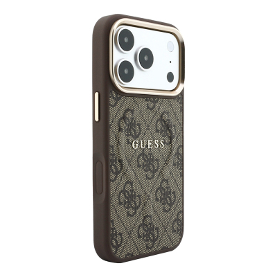 Apple iPhone 18 Pro Kılıf Guess Orjinal Lisanslı M-safe Şarj Özellikli Metal Kamera Çerçeveli C-Magnet 4G Desenli Yazı Logolu Kapak - 28
