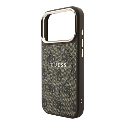 Apple iPhone 18 Pro Kılıf Guess Orjinal Lisanslı M-safe Şarj Özellikli Metal Kamera Çerçeveli C-Magnet 4G Desenli Yazı Logolu Kapak - 30