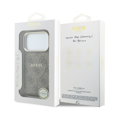 Apple iPhone 18 Pro Kılıf Guess Orjinal Lisanslı M-safe Şarj Özellikli Metal Kamera Çerçeveli C-Magnet 4G Desenli Yazı Logolu Kapak - 32
