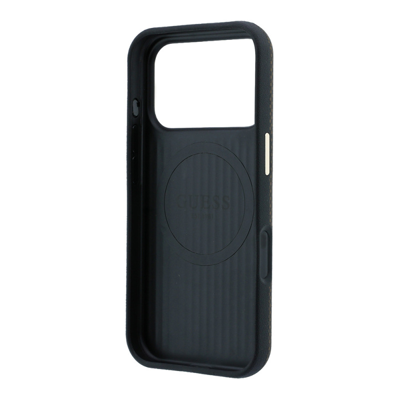 Apple iPhone 18 Pro Kılıf Guess Orjinal Lisanslı M-safe Şarj Özellikli PU Metal Üçgen Logolu Karbon Fiber Kevlar Kapak - 9