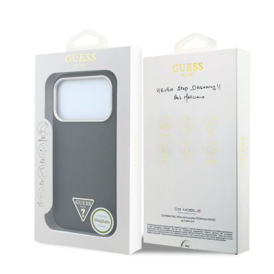 Apple iPhone 18 Pro Kılıf Guess Orjinal Lisanslı M-safe Şarj Özellikli PU Metal Üçgen Logolu Karbon Fiber Kevlar Kapak - 10