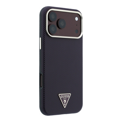 Apple iPhone 18 Pro Kılıf Guess Orjinal Lisanslı M-safe Şarj Özellikli PU Metal Üçgen Logolu Karbon Fiber Kevlar Kapak - 13
