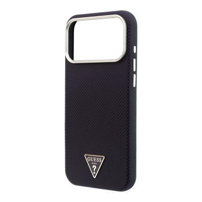 Apple iPhone 18 Pro Kılıf Guess Orjinal Lisanslı M-safe Şarj Özellikli PU Metal Üçgen Logolu Karbon Fiber Kevlar Kapak - 15