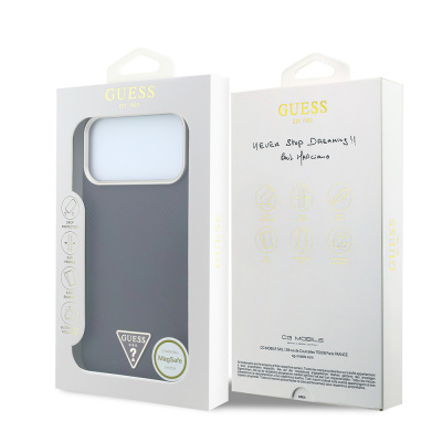 Apple iPhone 18 Pro Kılıf Guess Orjinal Lisanslı M-safe Şarj Özellikli PU Metal Üçgen Logolu Karbon Fiber Kevlar Kapak - 17