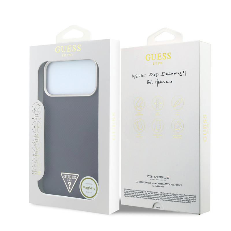 Apple iPhone 18 Pro Kılıf Guess Orjinal Lisanslı M-safe Şarj Özellikli PU Metal Üçgen Logolu Karbon Fiber Kevlar Kapak - 17