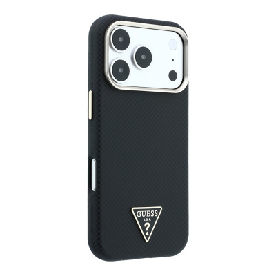 Apple iPhone 18 Pro Kılıf Guess Orjinal Lisanslı M-safe Şarj Özellikli PU Metal Üçgen Logolu Karbon Fiber Kevlar Kapak - 20