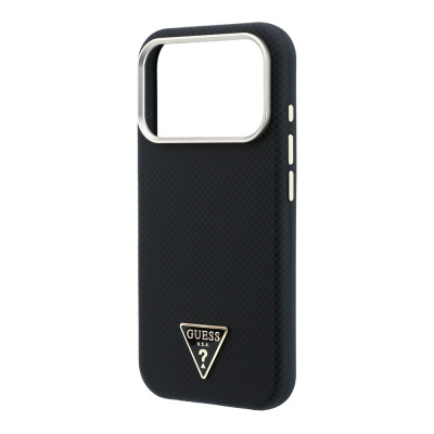 Apple iPhone 18 Pro Kılıf Guess Orjinal Lisanslı M-safe Şarj Özellikli PU Metal Üçgen Logolu Karbon Fiber Kevlar Kapak - 22