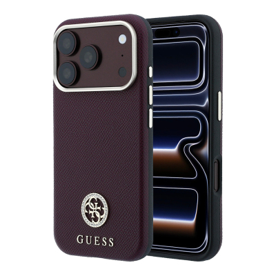 Apple iPhone 18 Pro Kılıf Guess Orjinal Lisanslı M-safe Şarj Özellikli PU Taşlı Metal 4G ve Yazı Logolu Kapak - 1