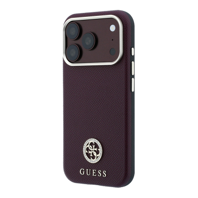 Apple iPhone 18 Pro Kılıf Guess Orjinal Lisanslı M-safe Şarj Özellikli PU Taşlı Metal 4G ve Yazı Logolu Kapak - 3