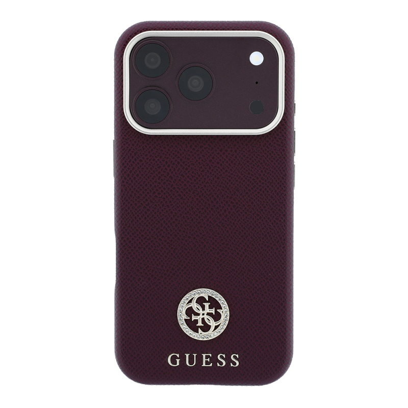 Apple iPhone 18 Pro Kılıf Guess Orjinal Lisanslı M-safe Şarj Özellikli PU Taşlı Metal 4G ve Yazı Logolu Kapak - 4