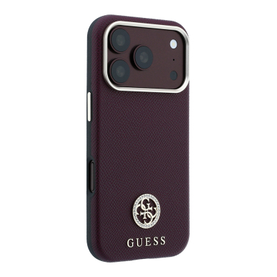 Apple iPhone 18 Pro Kılıf Guess Orjinal Lisanslı M-safe Şarj Özellikli PU Taşlı Metal 4G ve Yazı Logolu Kapak - 5