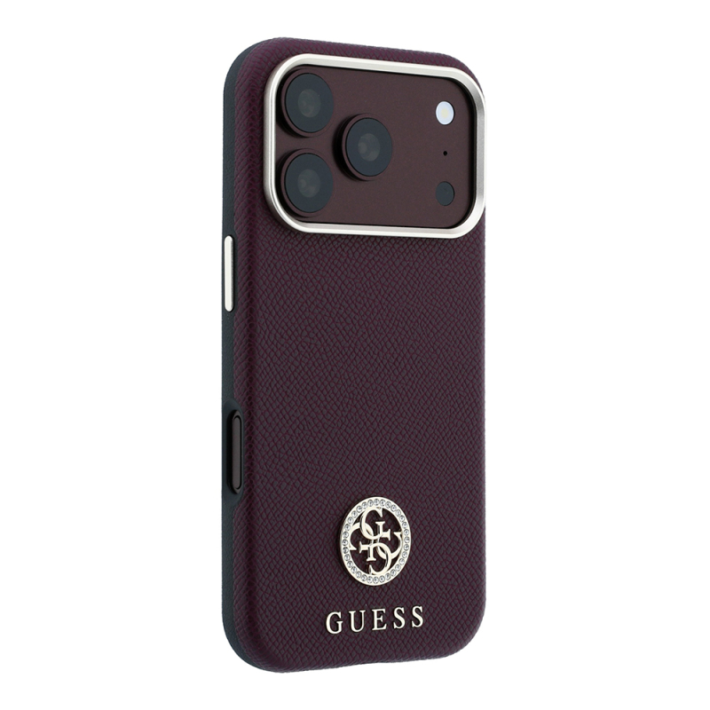 Apple iPhone 18 Pro Kılıf Guess Orjinal Lisanslı M-safe Şarj Özellikli PU Taşlı Metal 4G ve Yazı Logolu Kapak - 5