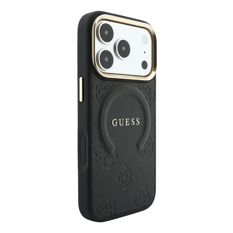 Apple iPhone 18 Pro Kılıf Guess Orjinal Lisanslı M-safe Şarj Özellikli Sıcak Baskılı Yazı Logolu C-Magnet PU Deri Peony Kapak - 4