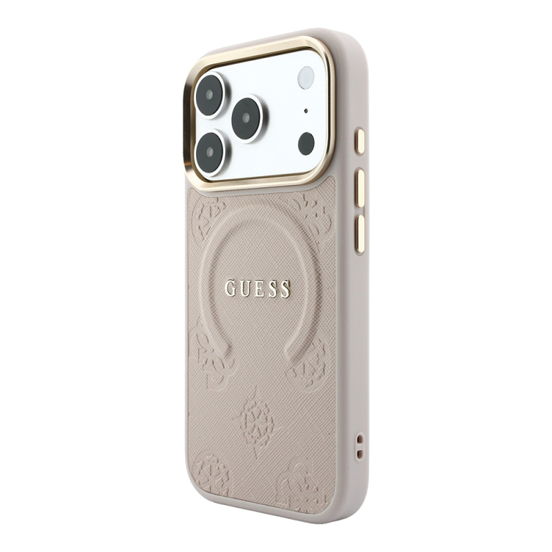 Apple iPhone 18 Pro Kılıf Guess Orjinal Lisanslı M-safe Şarj Özellikli Sıcak Baskılı Yazı Logolu C-Magnet PU Deri Peony Kapak - 10