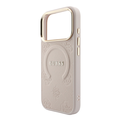Apple iPhone 18 Pro Kılıf Guess Orjinal Lisanslı M-safe Şarj Özellikli Sıcak Baskılı Yazı Logolu C-Magnet PU Deri Peony Kapak - 14