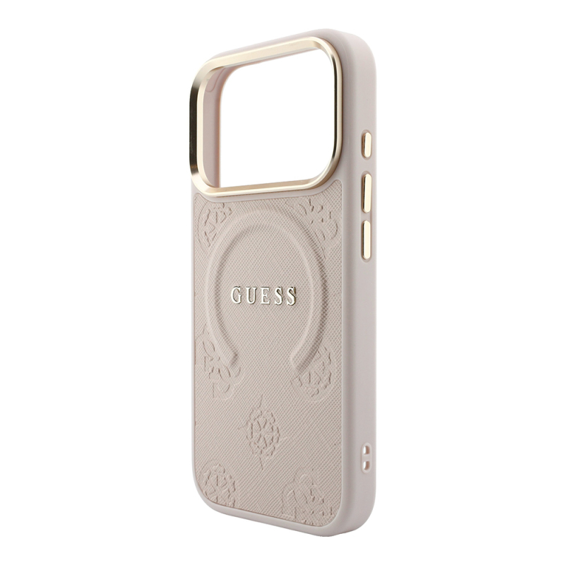 Apple iPhone 18 Pro Kılıf Guess Orjinal Lisanslı M-safe Şarj Özellikli Sıcak Baskılı Yazı Logolu C-Magnet PU Deri Peony Kapak - 14