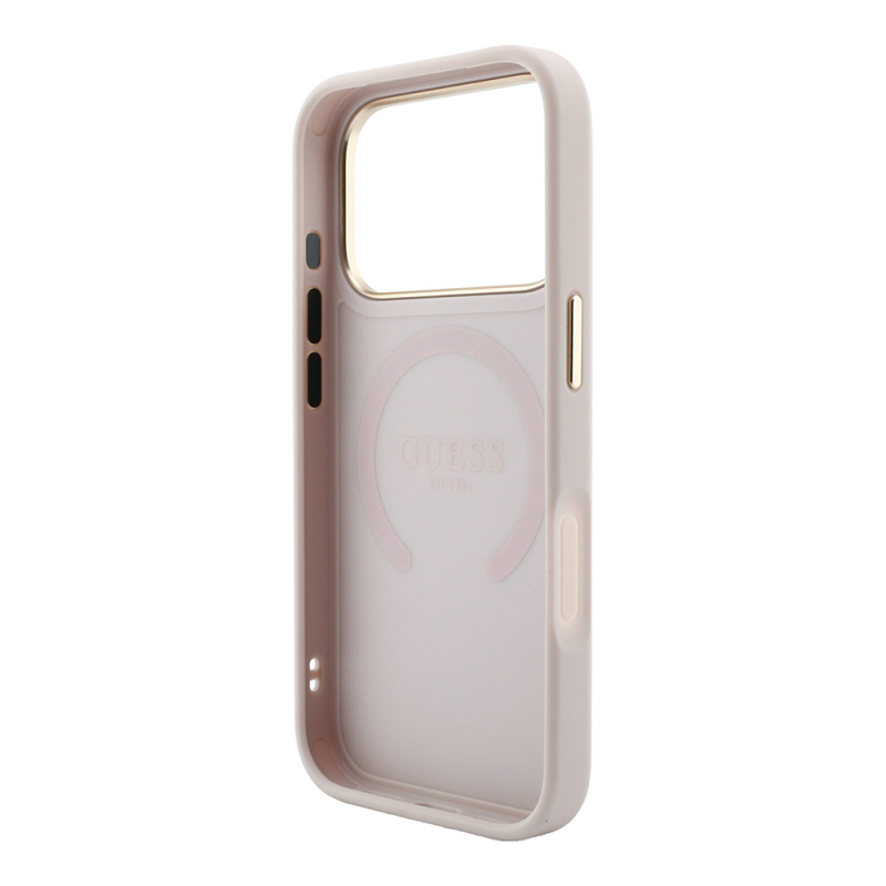 Apple iPhone 18 Pro Kılıf Guess Orjinal Lisanslı M-safe Şarj Özellikli Sıcak Baskılı Yazı Logolu C-Magnet PU Deri Peony Kapak - 15