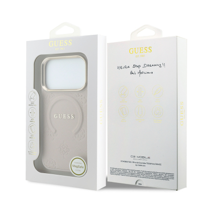 Apple iPhone 18 Pro Kılıf Guess Orjinal Lisanslı M-safe Şarj Özellikli Sıcak Baskılı Yazı Logolu C-Magnet PU Deri Peony Kapak - 16
