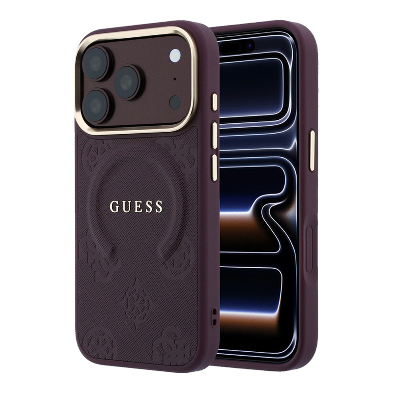 Apple iPhone 18 Pro Kılıf Guess Orjinal Lisanslı M-safe Şarj Özellikli Sıcak Baskılı Yazı Logolu C-Magnet PU Deri Peony Kapak - 2