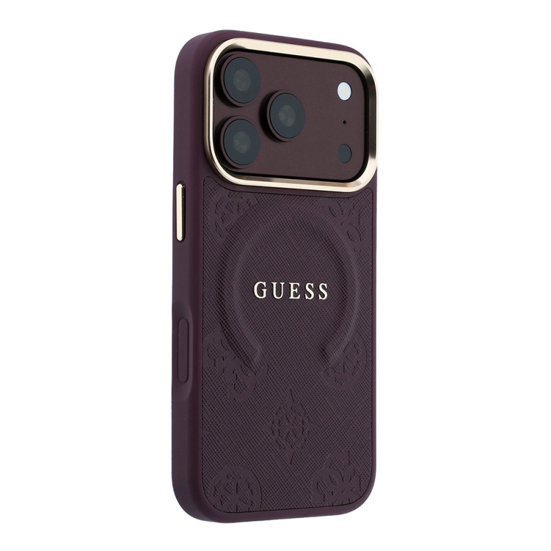 Apple iPhone 18 Pro Kılıf Guess Orjinal Lisanslı M-safe Şarj Özellikli Sıcak Baskılı Yazı Logolu C-Magnet PU Deri Peony Kapak - 20
