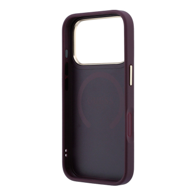 Apple iPhone 18 Pro Kılıf Guess Orjinal Lisanslı M-safe Şarj Özellikli Sıcak Baskılı Yazı Logolu C-Magnet PU Deri Peony Kapak - 23